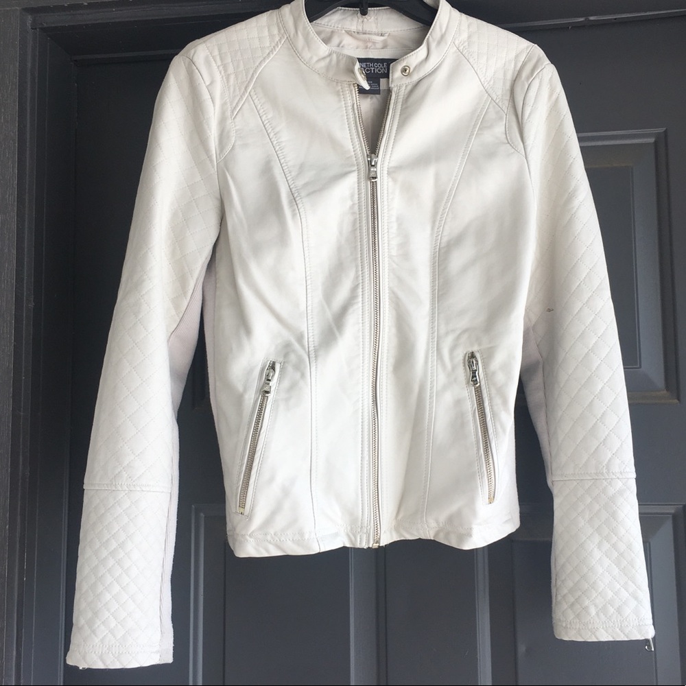 Kenneth Cole Reaction White Moto Jacket with Zips